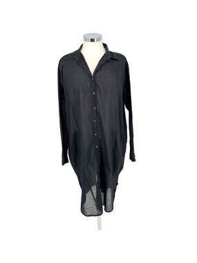 Acacia Black Sheer Tissue Cotton Button-Down Long-Sleeve Shirt Dress Size XS
